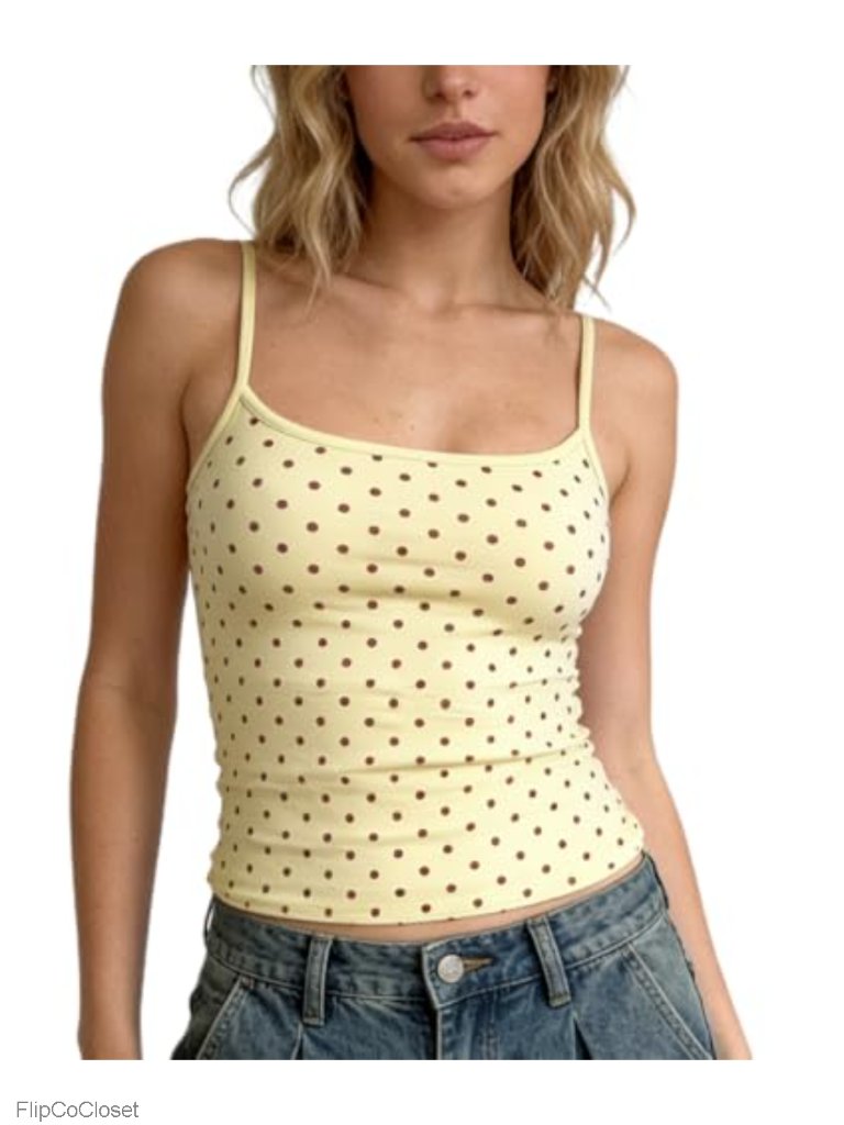 Women's Y2k Polka Dot Tank Top - Lace Trim V Neck Spaghetti Strap Backless